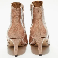Bottines en Cuir python Suzanne rose/marron - Talon 7 cm-Apologie Outlet