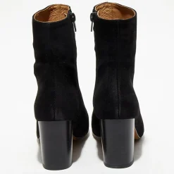 Bottines en Velours de Cuir Ginny noires - Talon 7,5 cm-Apologie Discount