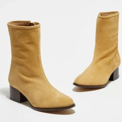 Bottines en Velours de Cuir Amelia beiges-Apologie Sale