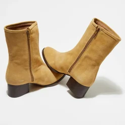 Bottines en Velours de Cuir Amelia beiges-Apologie Sale