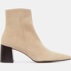 Bottines en Velours de Cuir beiges - Talon 7 cm-Flattered New