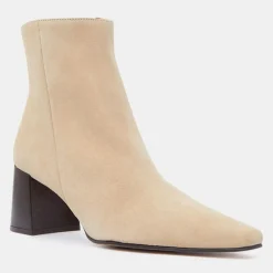 Bottines en Velours de Cuir beiges - Talon 7 cm-Flattered New