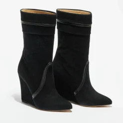 Femme Hotel Particulier Bottines^Bottines en Velours de Cuir noires - Talon 10 cm