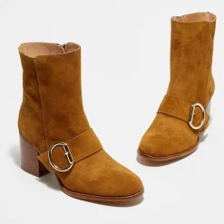 Bottines en Velours de Cuir Laly camel - Talon 6 cm-Apologie Discount