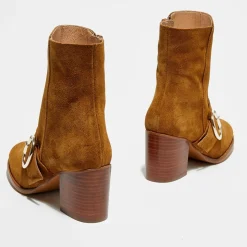 Bottines en Velours de Cuir Laly camel - Talon 6 cm-Apologie Discount