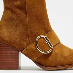 Bottines en Velours de Cuir Laly camel - Talon 6 cm-Apologie Discount