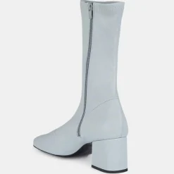 Femme By Far Bottines^Bottines en Velours de Cuir Maya bleues - Talon 6,5 cm