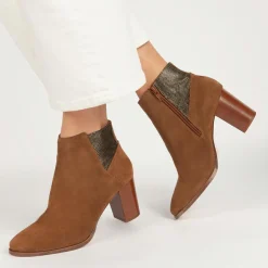 Bottines en Velours de Cuir Molly cognac - Talon 5,5 cm-Anaki Online