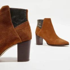 Bottines en Velours de Cuir Molly cognac - Talon 5,5 cm-Anaki Online