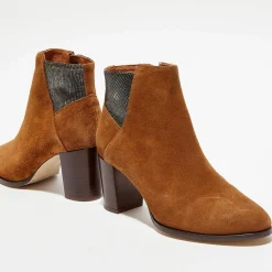 Bottines en Velours de Cuir Molly cognac - Talon 5,5 cm-Anaki Online