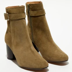 Bottines en Velours de Cuir Pia kaki - Talon 7,5 cm-Apologie Online