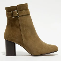 Bottines en Velours de Cuir Pia kaki - Talon 7,5 cm-Apologie Online