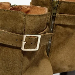 Bottines en Velours de Cuir Pia kaki - Talon 7,5 cm-Apologie Online