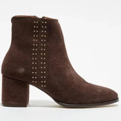 Bottines en Velours de Cuir chocolat - Talon 5 cm-Anaki Hot