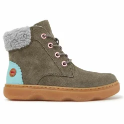 Enfant Camper Fille^Bottines fourrées en Velours de Cuir Kido vert foncé