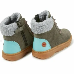 Enfant Camper Fille^Bottines fourrées en Velours de Cuir Kido vert foncé