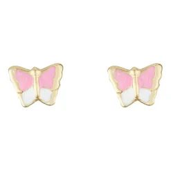 Femme Instant d'Or Boucles D'Oreilles^Boucles d'oreilles enfant Papillon Amoureux Email or jaune