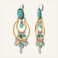Boucles d'oreilles Lucky Charms Jade, Quartz Amazonite, Howlite & Cristal Swarovski dorées-Reminiscence Best