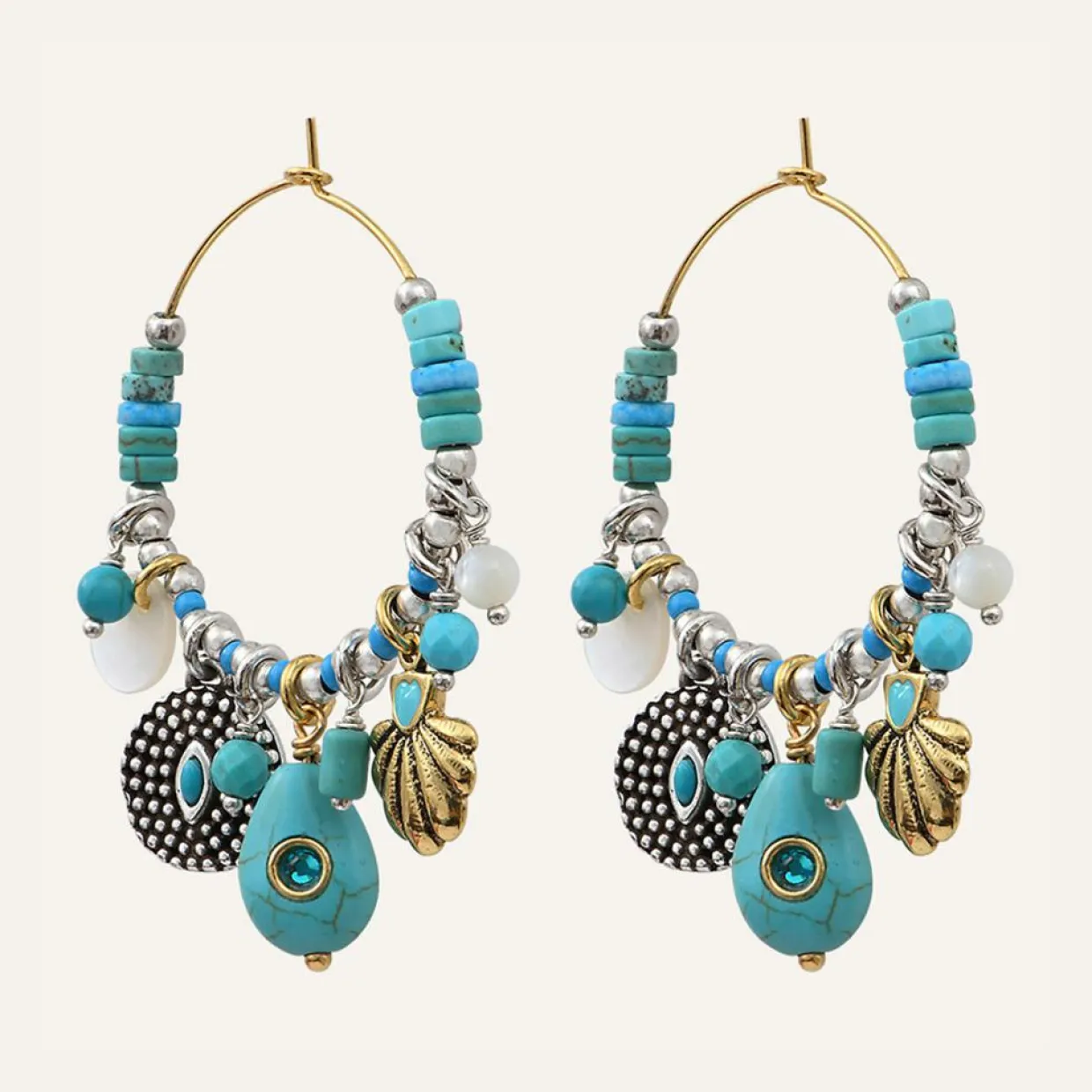 Femme Reminiscence Boucles D'Oreilles^Boucles d'oreilles Positano multipierres argenté/turquoise