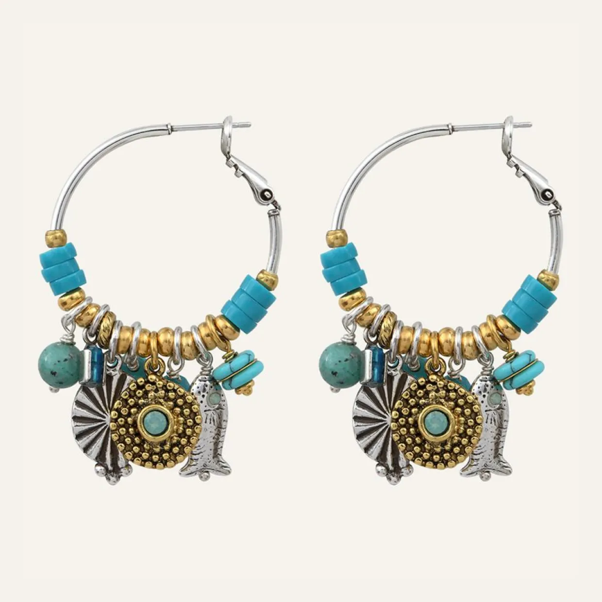 Femme Reminiscence Boucles D'Oreilles^Boucles d'oreilles Positano multipierres argenté/turquoise