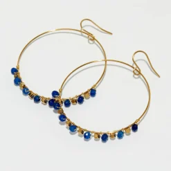Boucles d'Oreilles Roberta Jade bleu en laiton doré-Moonstone Clearance