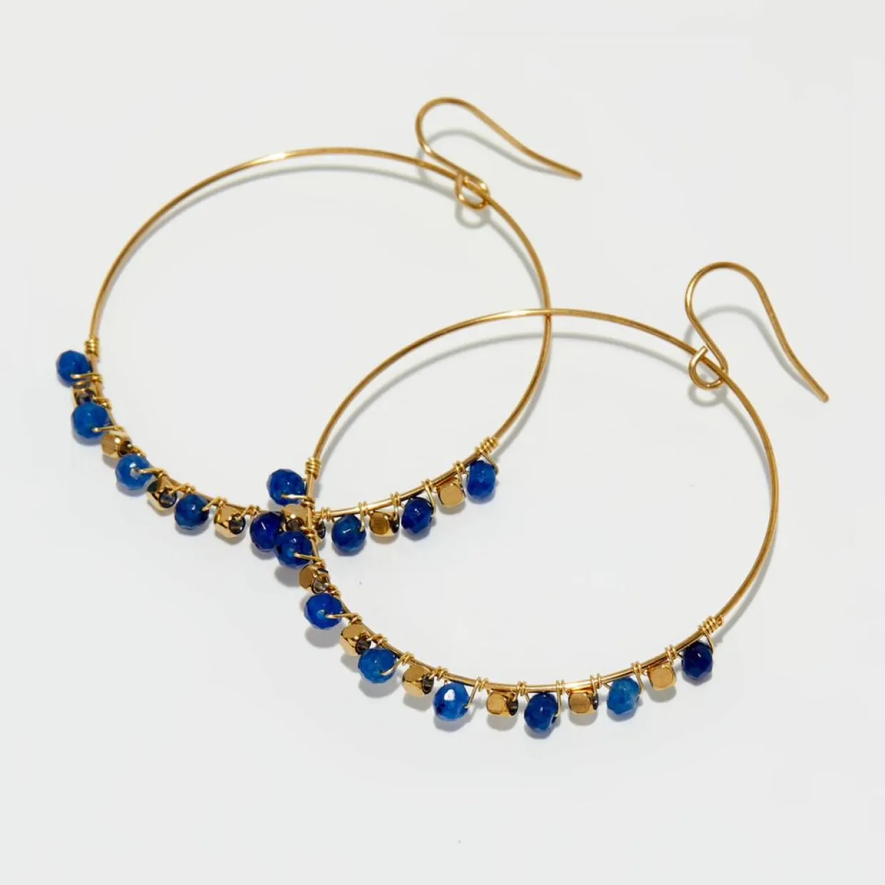 Boucles d'Oreilles Roberta Jade bleu en laiton doré-Moonstone Clearance