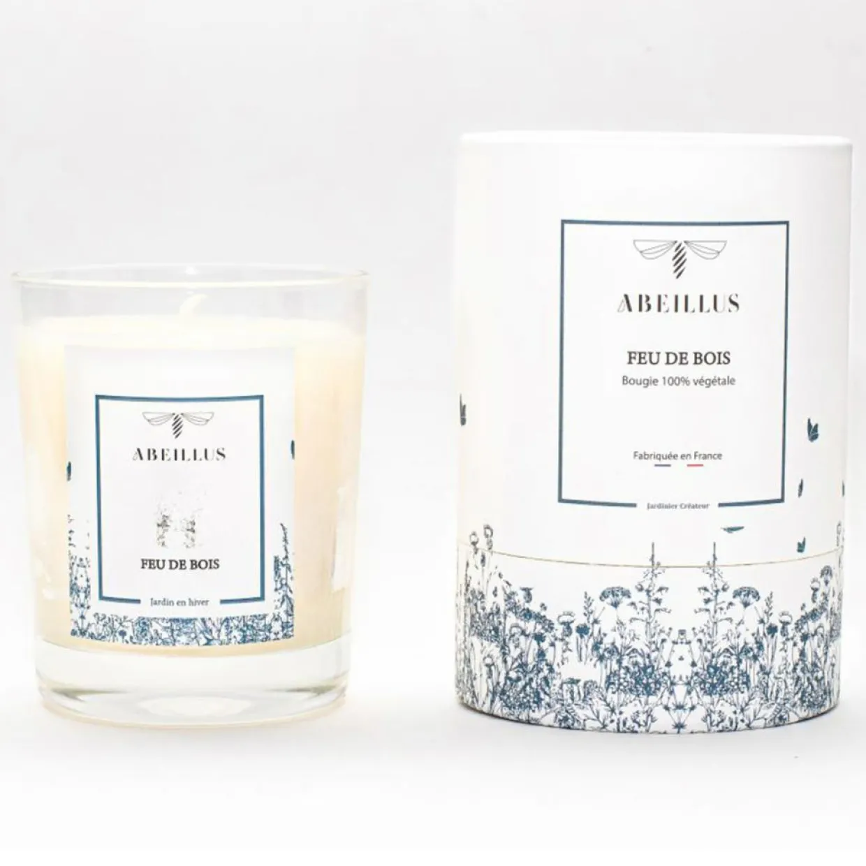 Abeillus Bougies^Bougie parfumée Jardin en hiver Feu de bois ivoire - 45h