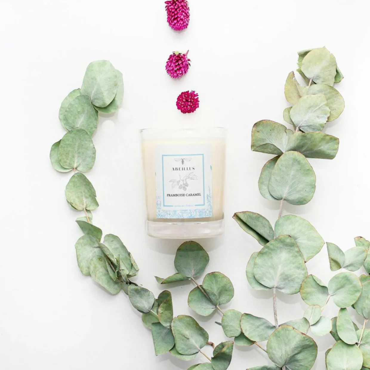 Abeillus Bougies^Bougie parfumée Jardin rêvé Jardin des délices Framboise caramel ivoire - 45h