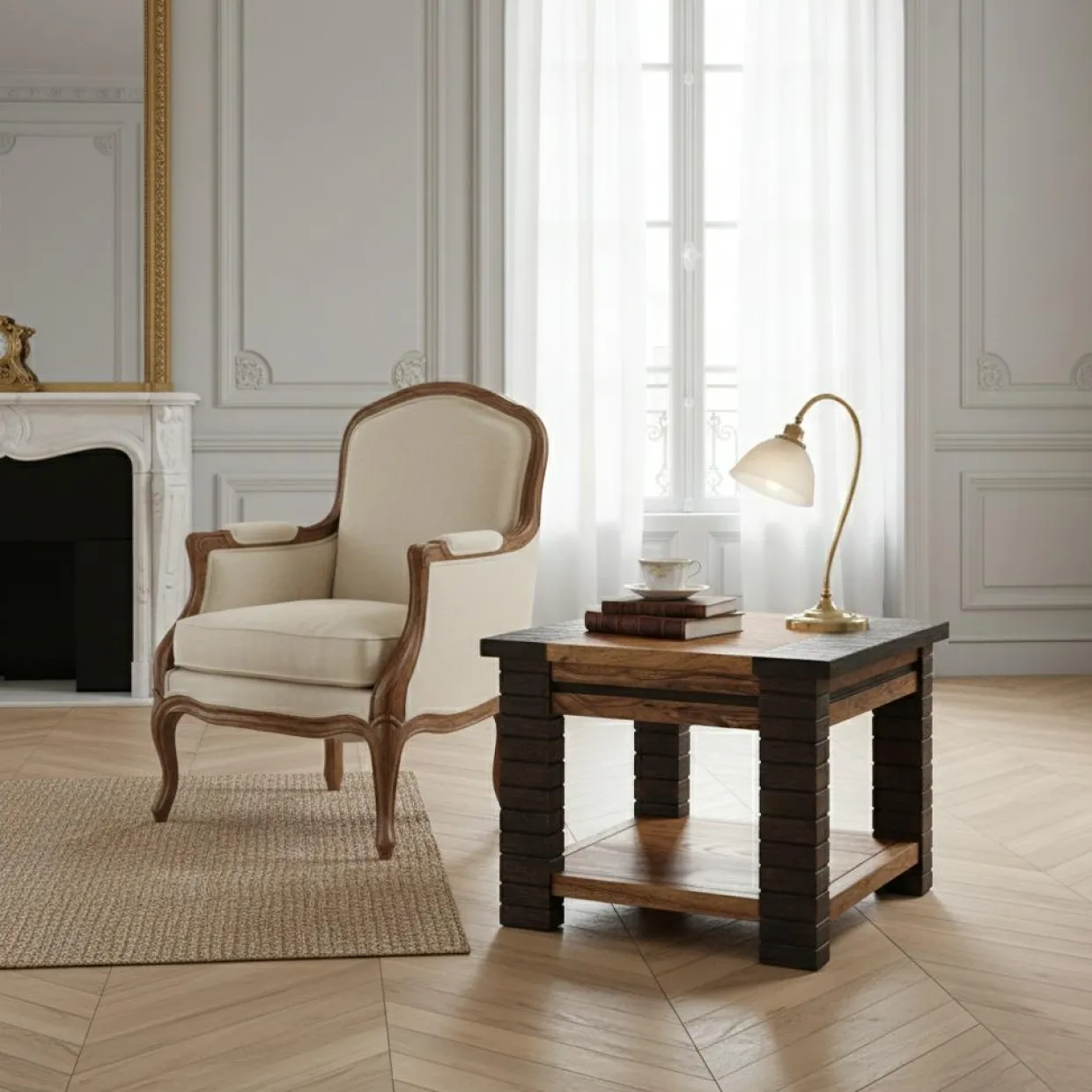 Bout de canapé Bois Massif Acacia Moon Marron - 50x50x40 cm-Bois & Chiffons Discount