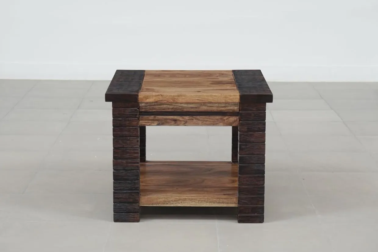 Bout de canapé Bois Massif Acacia Moon Marron - 50x50x40 cm-Bois & Chiffons Discount