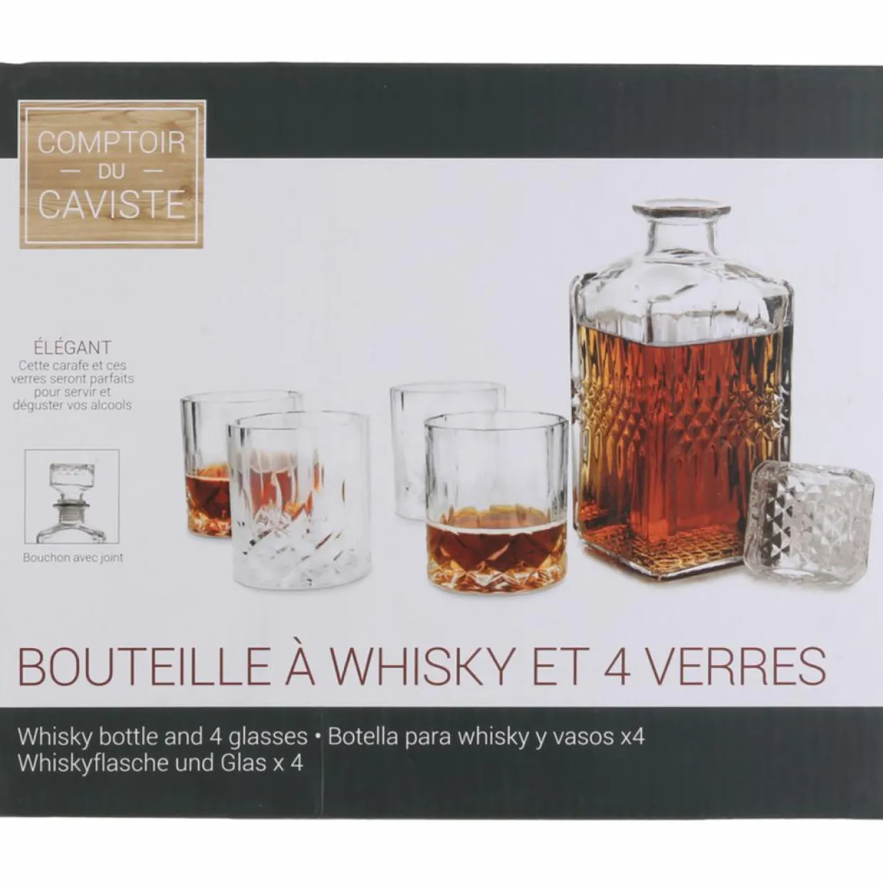 Cook Concept Verres^Bouteille whisky et 4 verres transparente - 9x9x24 cm