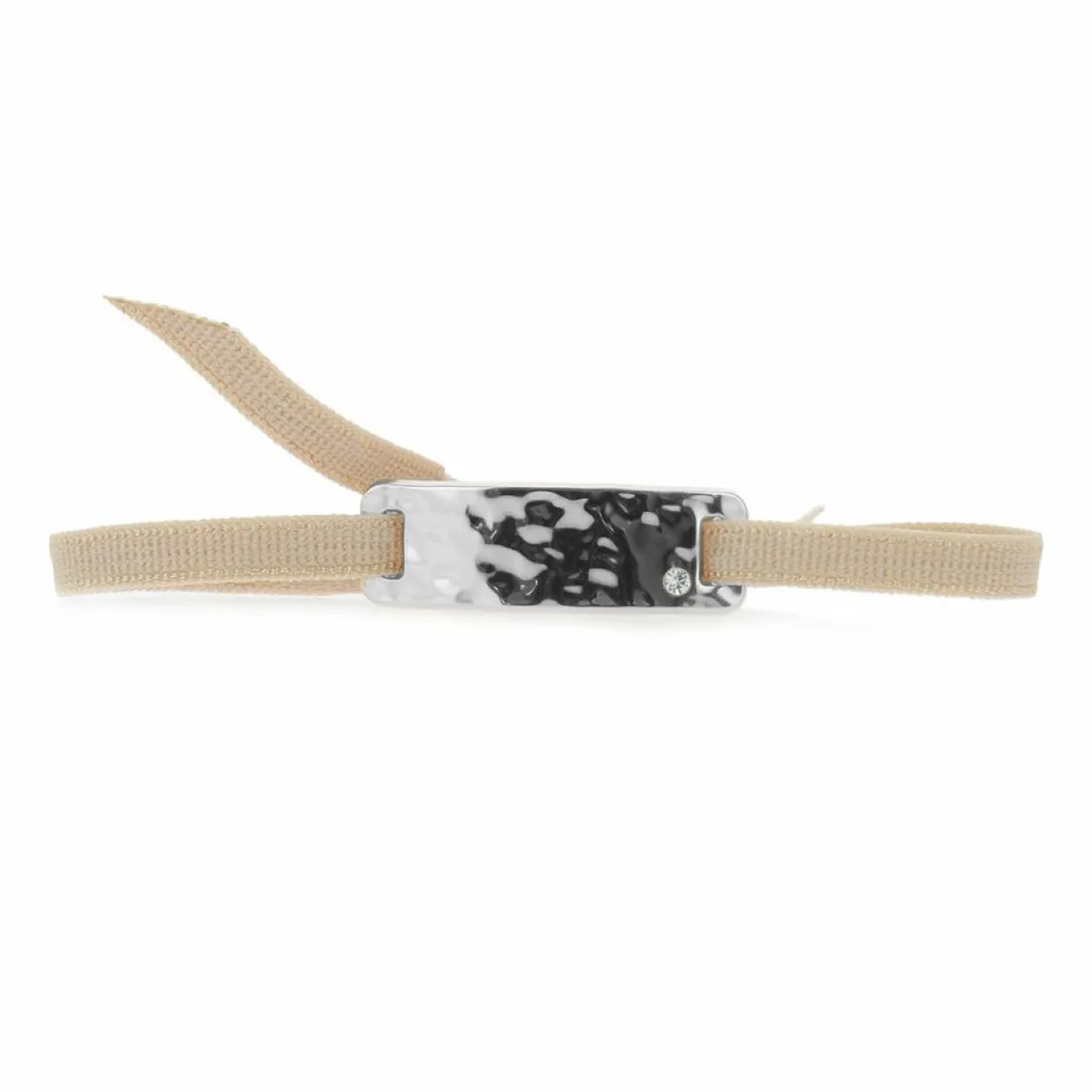 Bracelet Plaque Ruban Granite Strass beige-Les Interchangeables