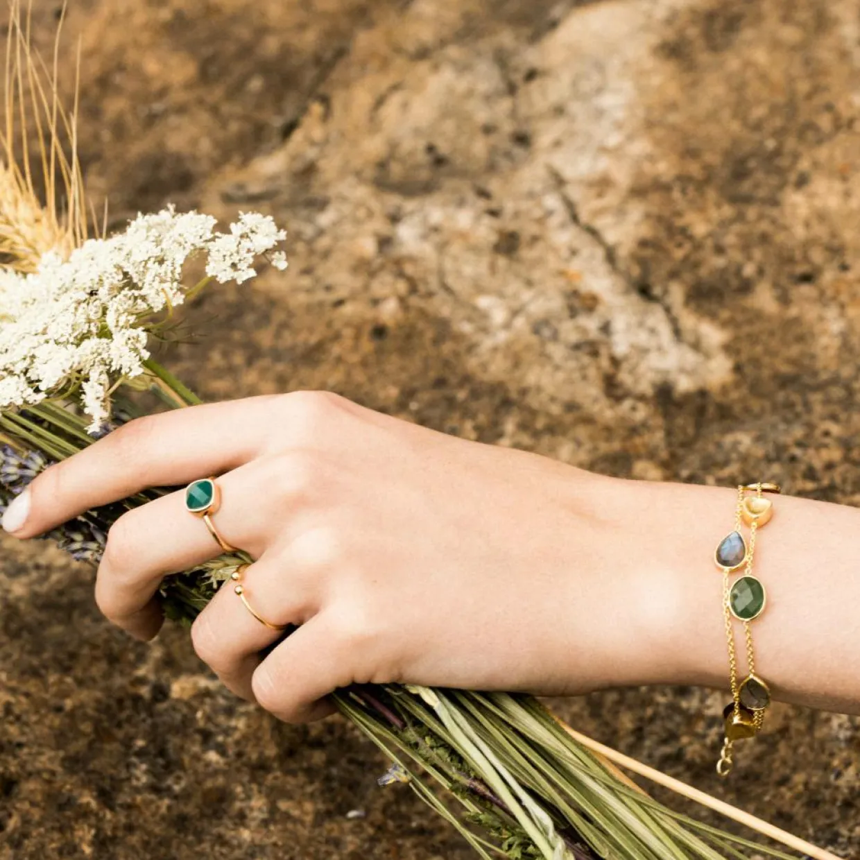 Femme Moonstone Bracelets^Bracelet Théa Labradorite & Aventurine en laiton doré