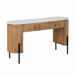 Bois & Chiffons Bureaux^Bureau 2 tiroirs plateau marbre blanc Manguier Kfir II Marron - 140x42x76 cm