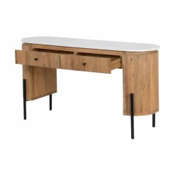 Bois & Chiffons Bureaux^Bureau 2 tiroirs plateau marbre blanc Manguier Kfir II Marron - 140x42x76 cm