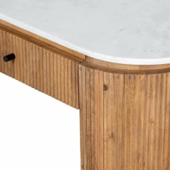 Bois & Chiffons Bureaux^Bureau 2 tiroirs plateau marbre blanc Manguier Kfir II Marron - 140x42x76 cm