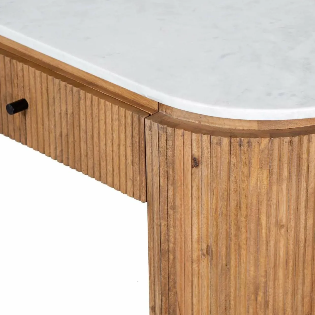 Bois & Chiffons Bureaux^Bureau 2 tiroirs plateau marbre blanc Manguier Kfir II Marron - 140x42x76 cm