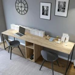Bureau ikili calisma chêne - 240x74x60 cm-Wooden Art Online
