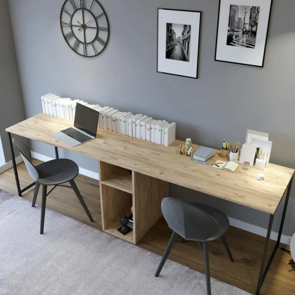 Bureau ikili calisma chêne - 240x74x60 cm-Wooden Art Online