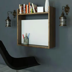 Bureau Laptop blanc/bois - 60x20x60 cm-Wooden Art Hot