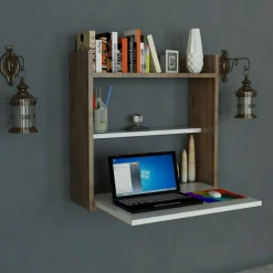 Bureau Laptop blanc/bois - 60x20x60 cm-Wooden Art Hot