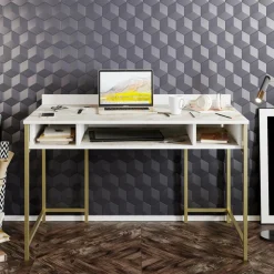 Bureau Tumata doré/blanc - 119.5x62x75.2 cm-Homitis Hot
