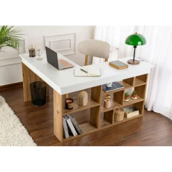 Bureau Vesper blanc/pin - 130x72x50 cm-Homitis Discount