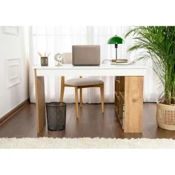 Bureau Vesper blanc/pin - 130x72x50 cm-Homitis Discount