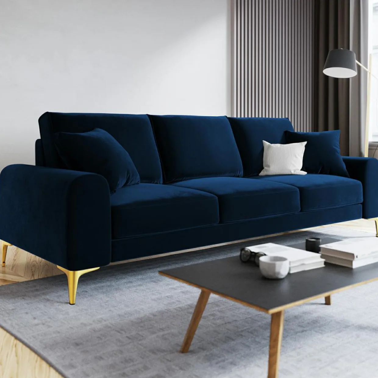 Canapé 3 places velours madara bleu roi - 222x102x90 cm-Mazzini Sofas Hot
