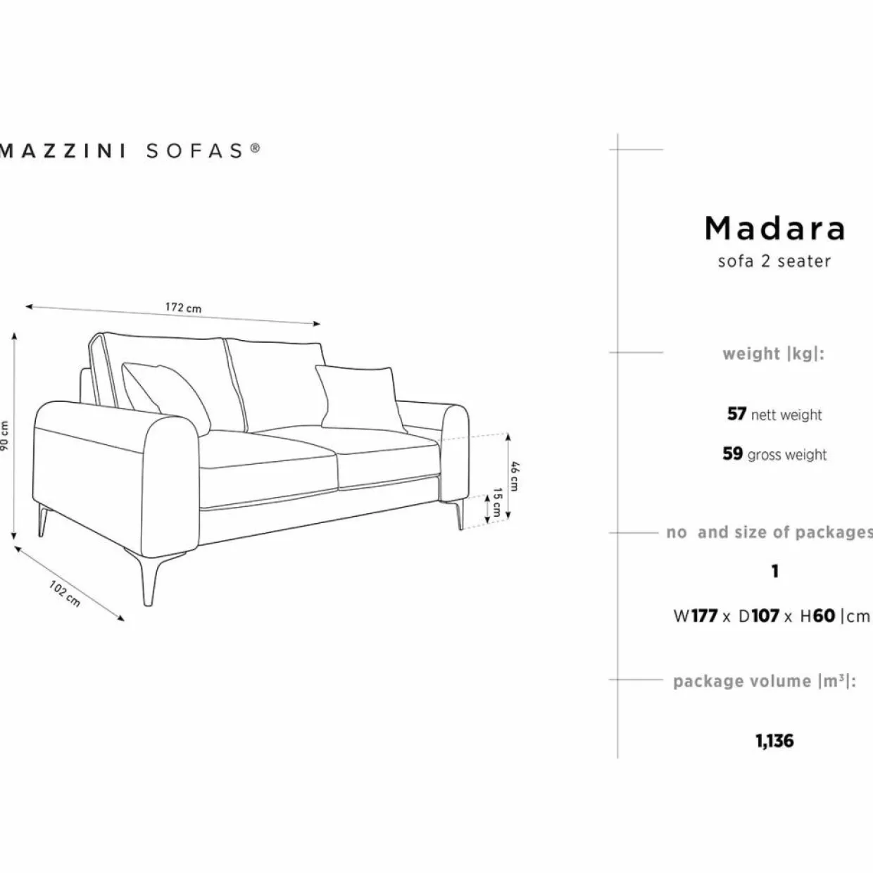 Canapé 2 places velours madara vert bouteille - 172x102x90 cm-Mazzini Sofas Online