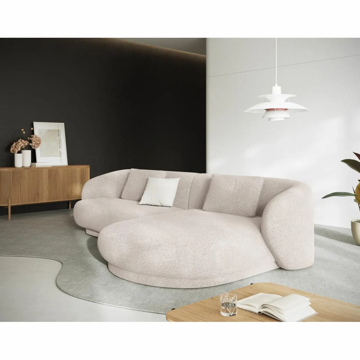 Mazzini Sofas Canapés^Canapé angle droit Linden Chenille 4 Places beige - 289x177x72 cm