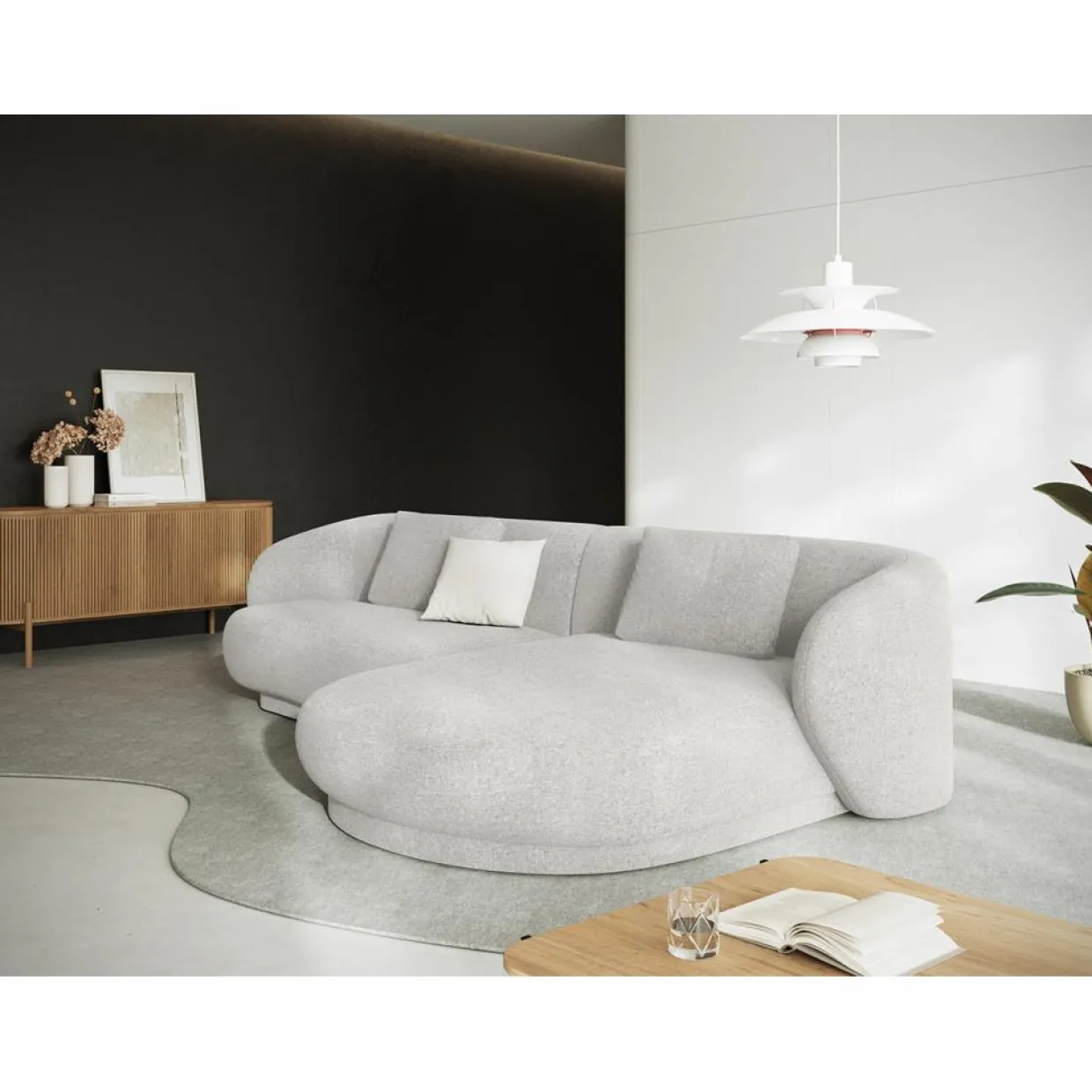 Canapé angle droit Linden Chenille 4 Places argenté chiné - 289x177x72 cm-Mazzini Sofas Online