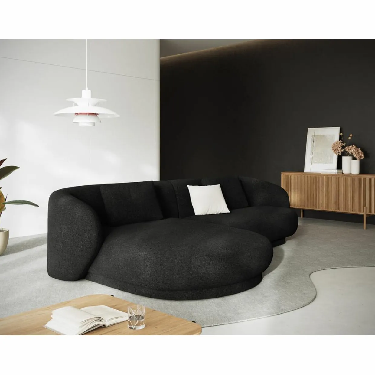 Canapé angle gauche Linden Chenille 4 Places noir - 289x177x72 cm-Mazzini Sofas Sale