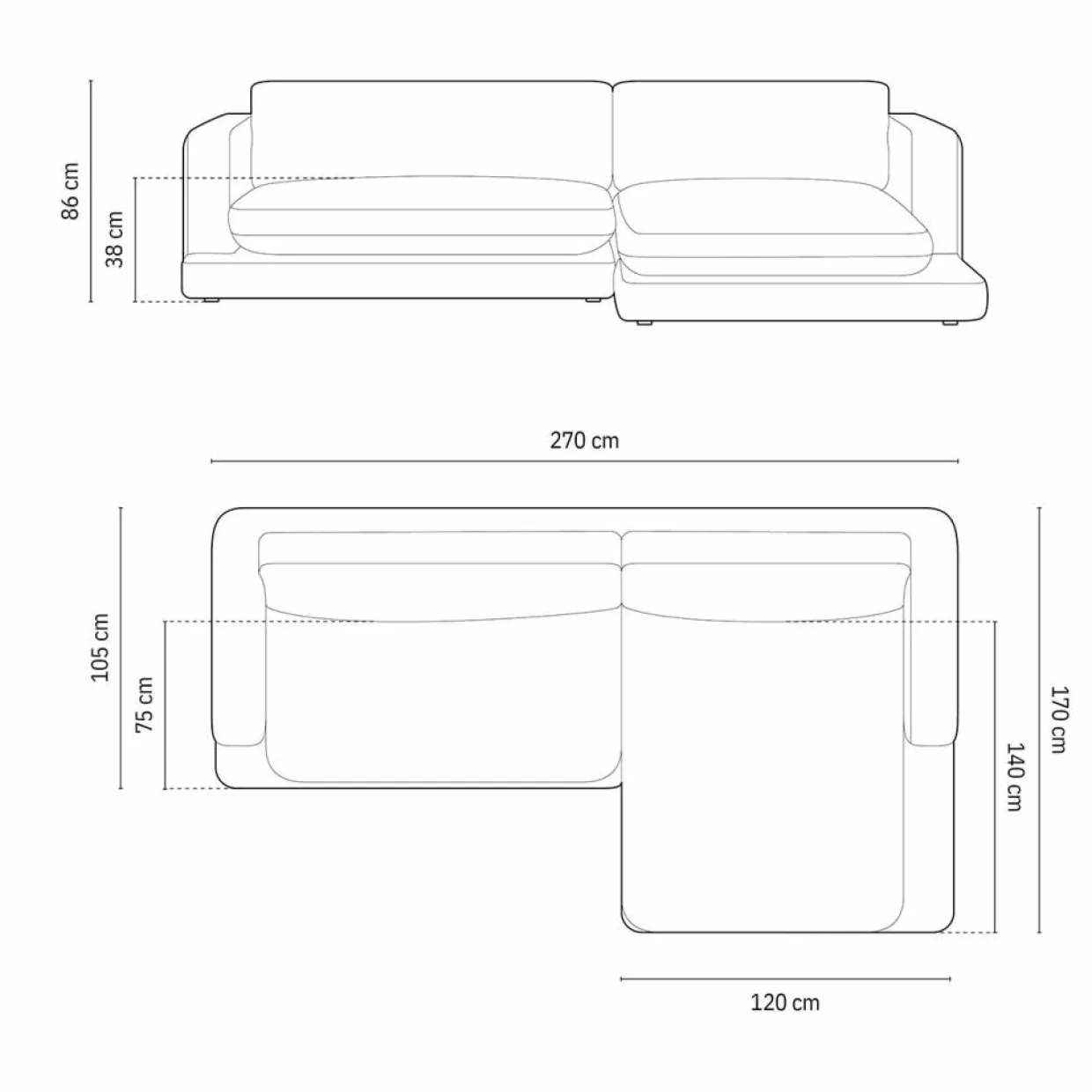 Canapé d'angle droit Daphne 4 Places Bleu Marine - 270x170x86 cm-Mazzini Sofas Outlet
